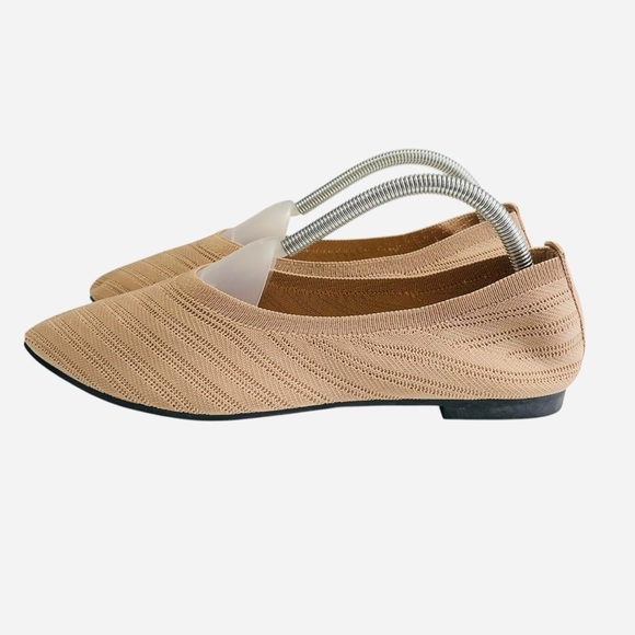 Casual Pointed Toe Fly Woven Striped Shallow Mouth Flat Bottom Khaki Sz 9.5 - Picture 3 of 11